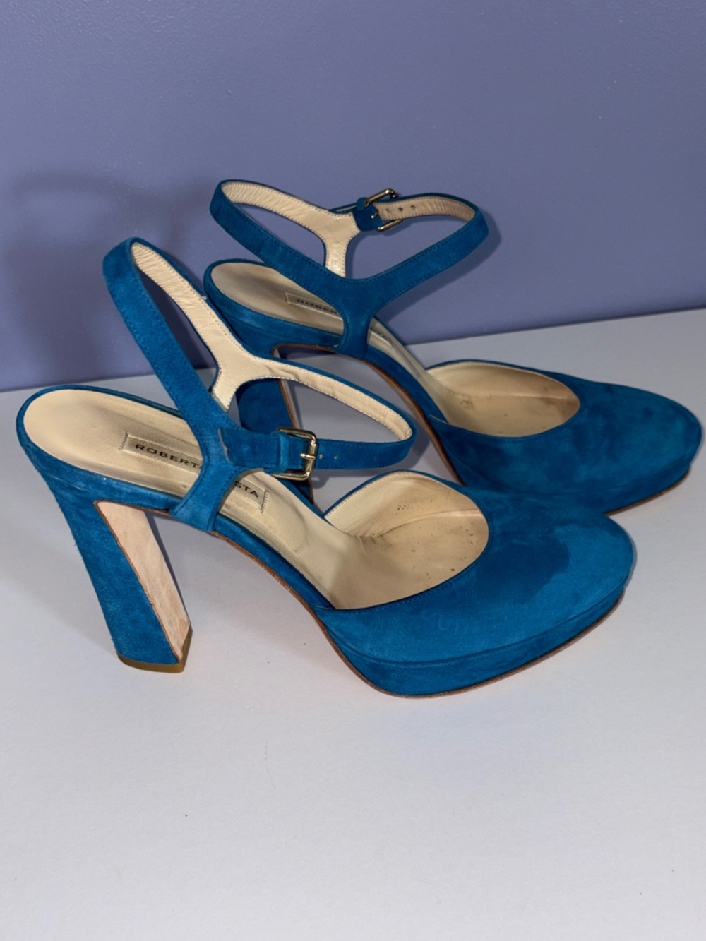Roberto Festa Teal Suede Platform Mary Jane Heels